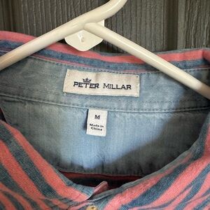 Peter Millar Pink and Blue Striped Casual Button-Down